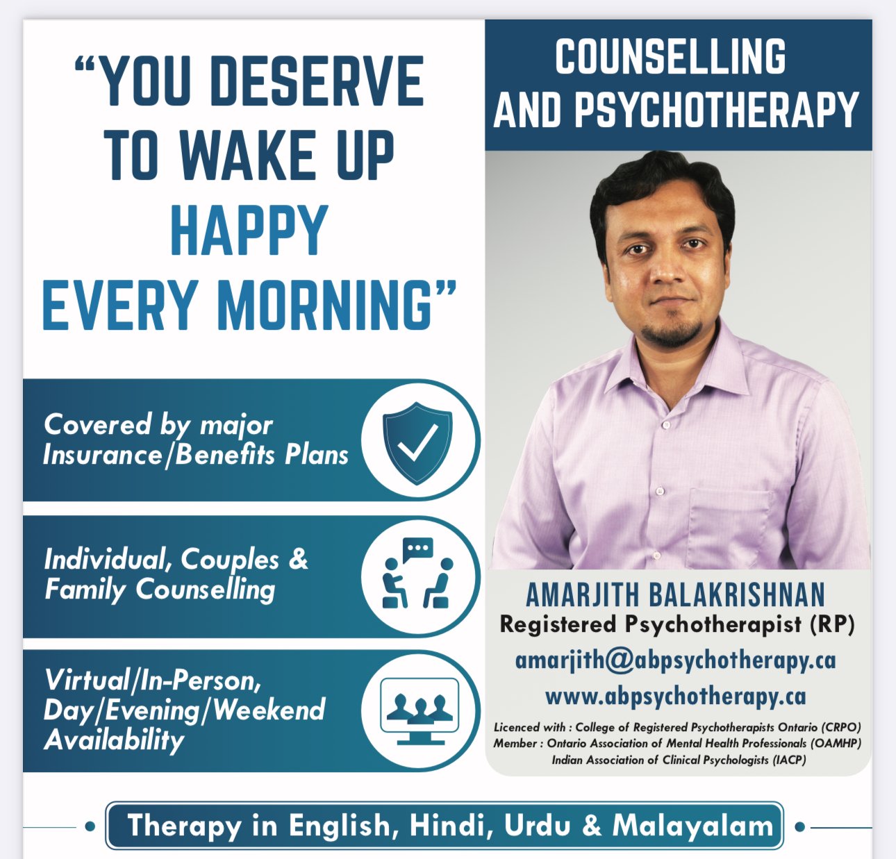 Amarjith Balakrishnan – Malayali Psychotherapist / Counsellor